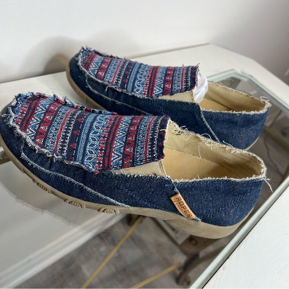 Roper Women's Size 7.5 Sabra Tribal Blue Canvas Driving Moc Slip On Lightweight - Picture 6 of 10